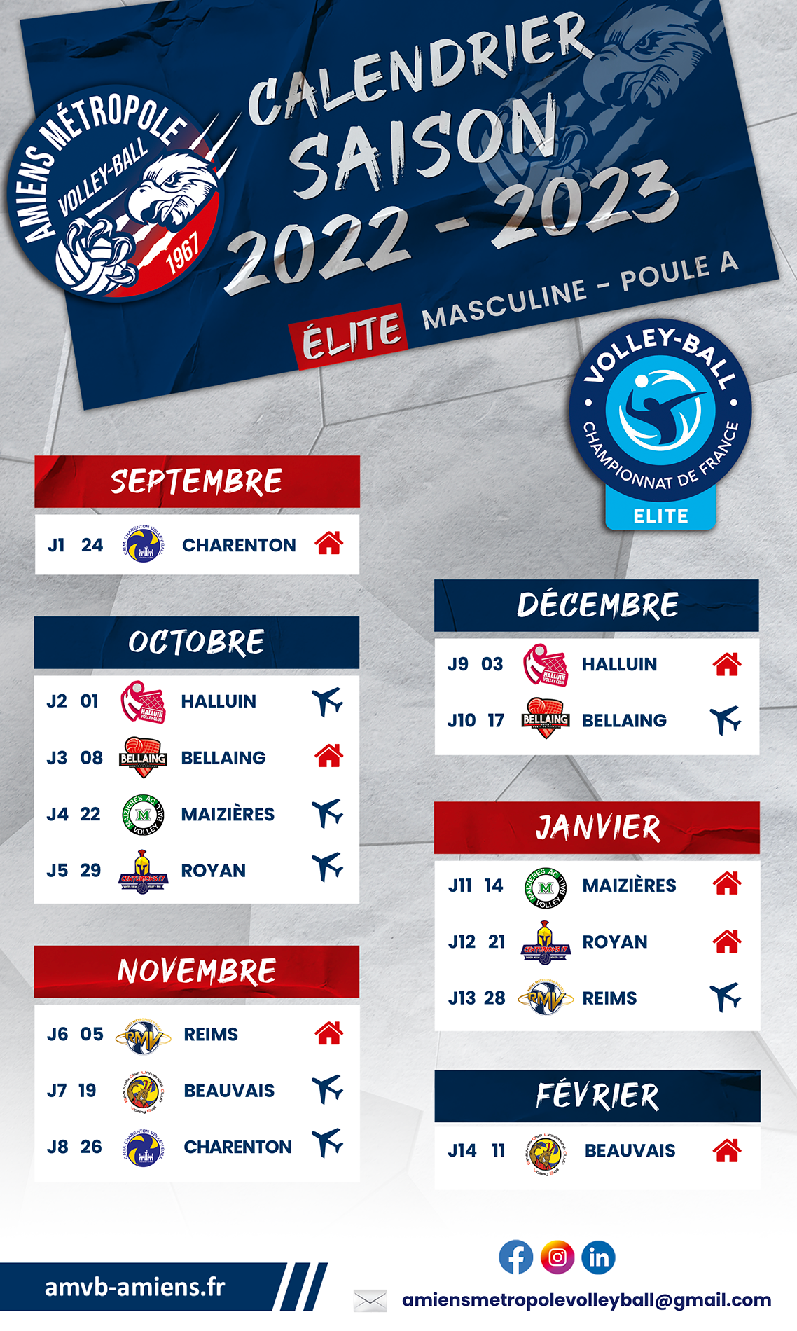 Amiens Métropole Volley Ball - Saison 2022-2023 - Championnat Élite